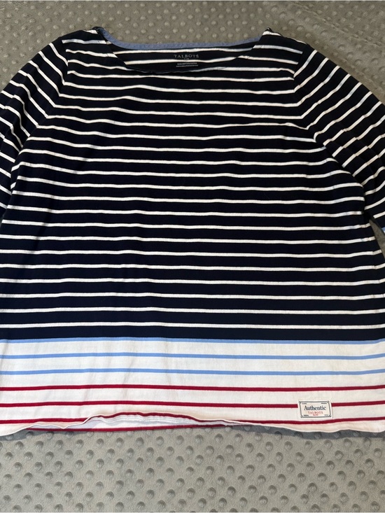 Talbots Tops - Talbots Navy, White & Red Striped 3/4 Sleeve Cotton Tee Cottagecore
